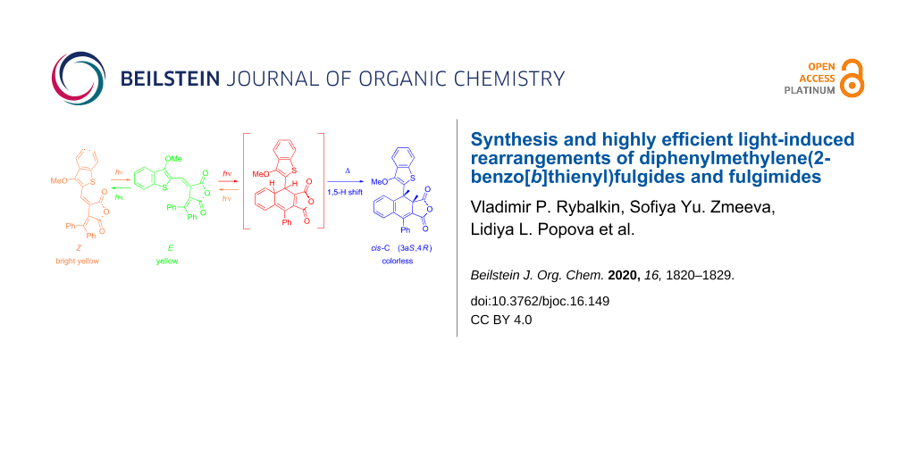 Bjoc Synthesis And Highly Efficient Light Induced Rearrangements Of Diphenylmethylene 2 Benzo B Thienyl Fulgides And Fulgimides