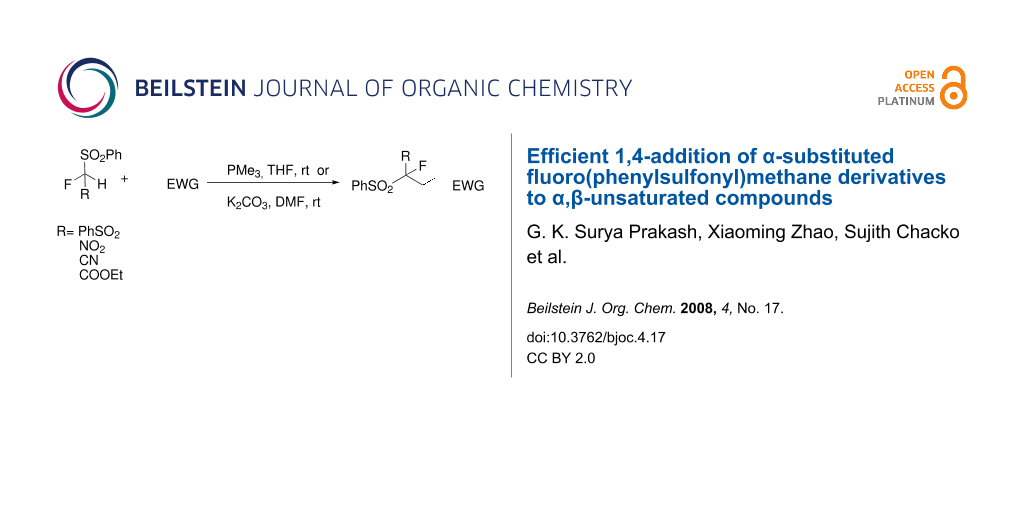 Bjoc Efficient 1 4 Addition Of A Substituted Fluoro Phenylsulfonyl Methane Derivatives To A B Unsaturated Compounds