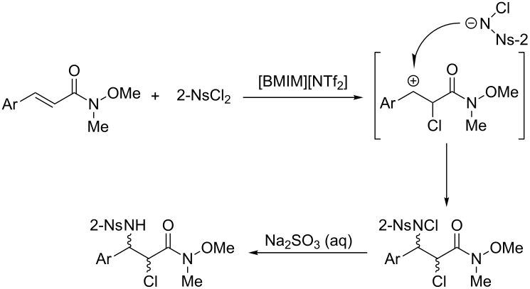 β-Amino functionalization of cinnamic Weinreb amides in ionic liquid